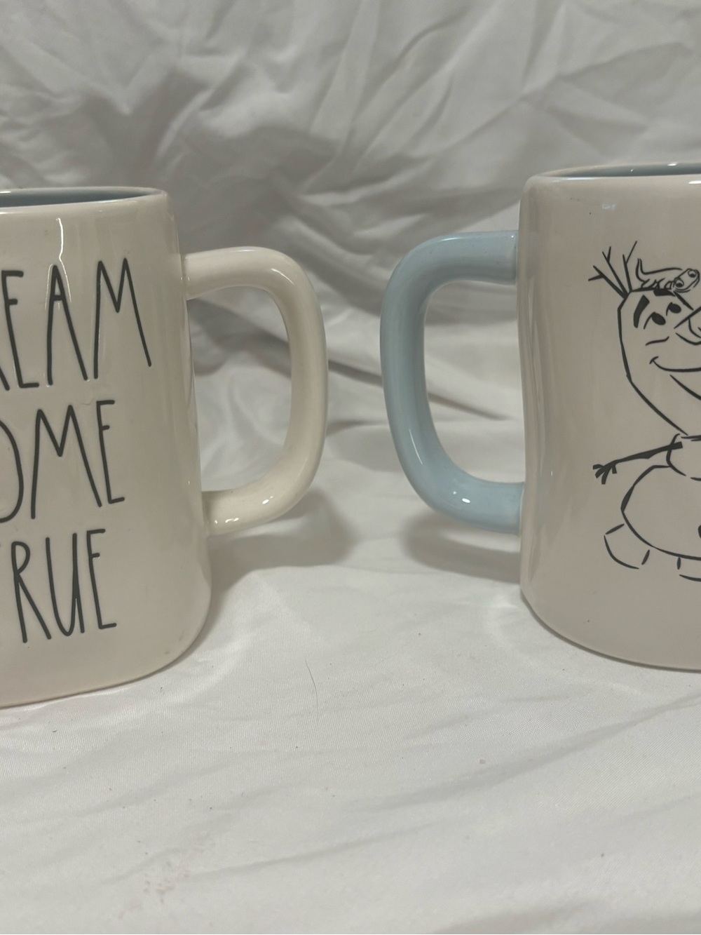 Rae Dunn Cream Ceramic Mug with Light Blue Handle - Frozen Olaf Illustration